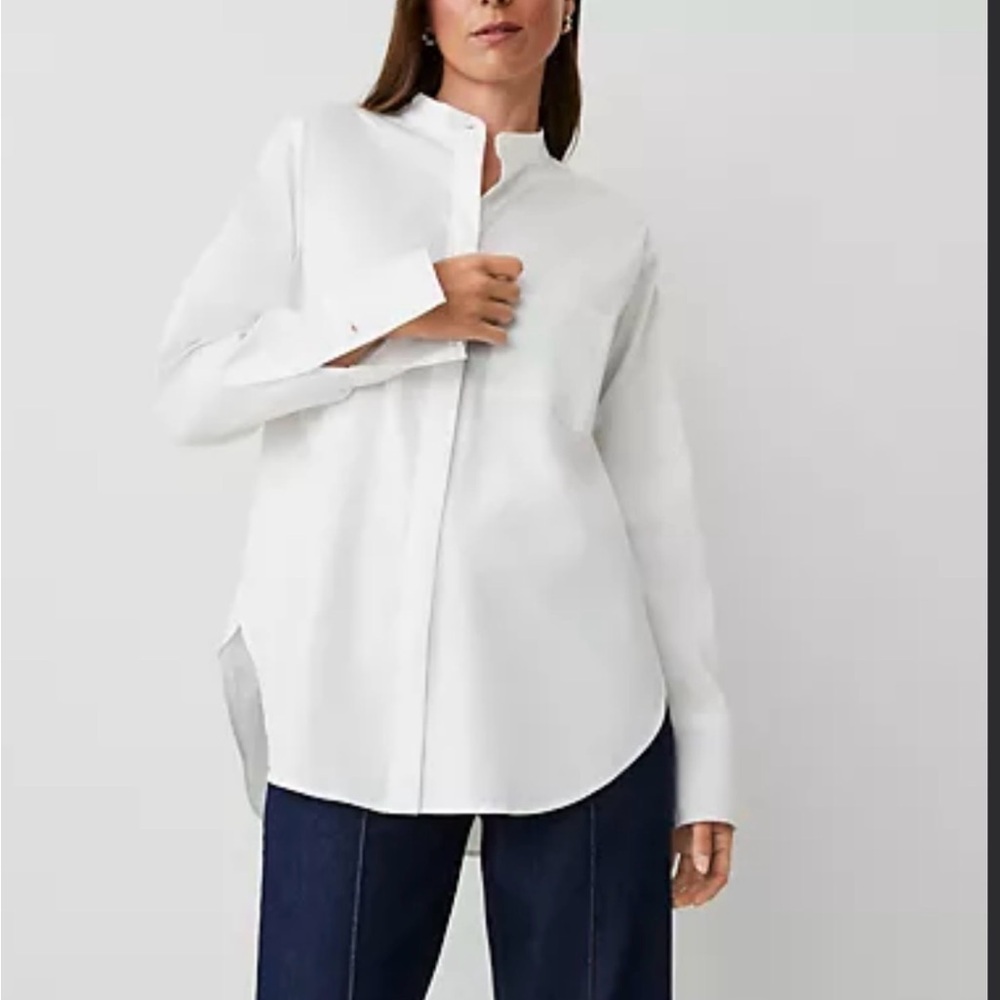Ann Taylor White oversized stand collar  Button down shirt